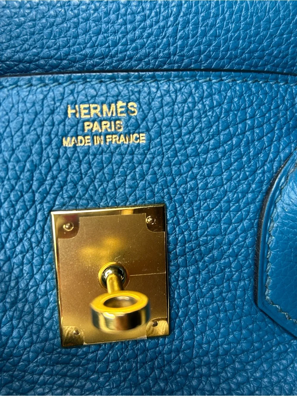 HERMES Birkin 35 Bleu Izmir Togo Leather Gold Hardware Handbag